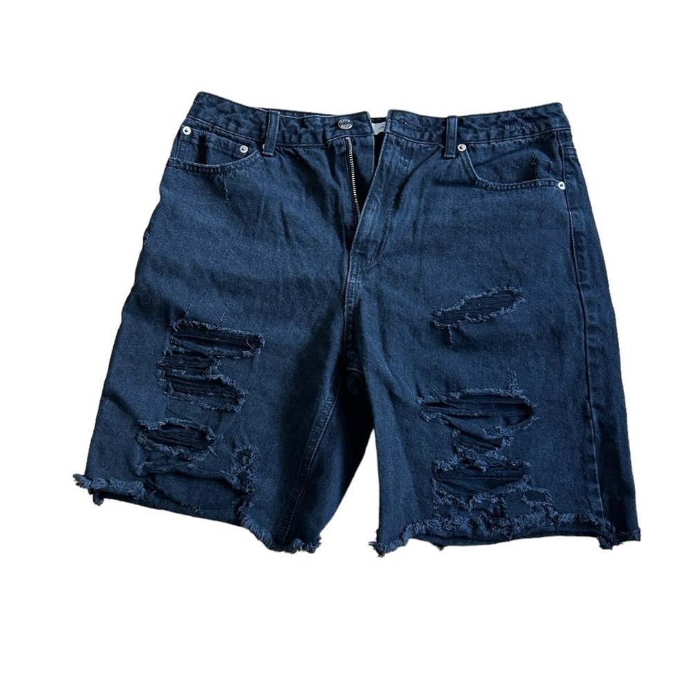 Womens Charcoal Wash High Rise Distressed Denim Bermuda Shorts Size 31